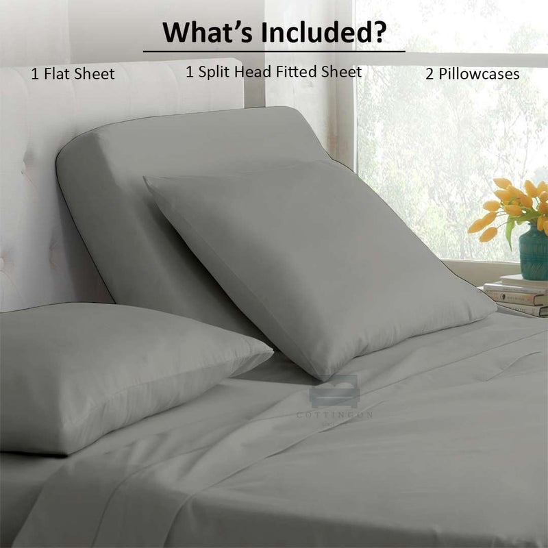 Cottingon Top Split King Sheets Set for Adjustable Bed - 4 Piece Sleep Number Bed Sheets - 100% Egyptian Cotton - 16 Inch Deep - 28 Split King - Light Grey Solid - Image 3